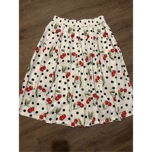 Truly 4 You Womens Midi Skirt Polka Dots Cherries Pockets Elastic Waistband Sz L
